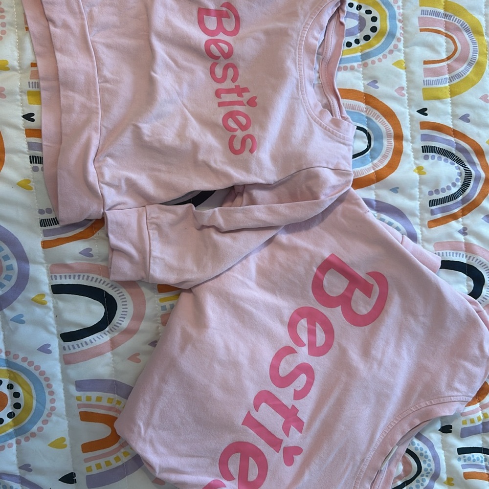 Light Pink Long Sleeve Tee with Bestie Print